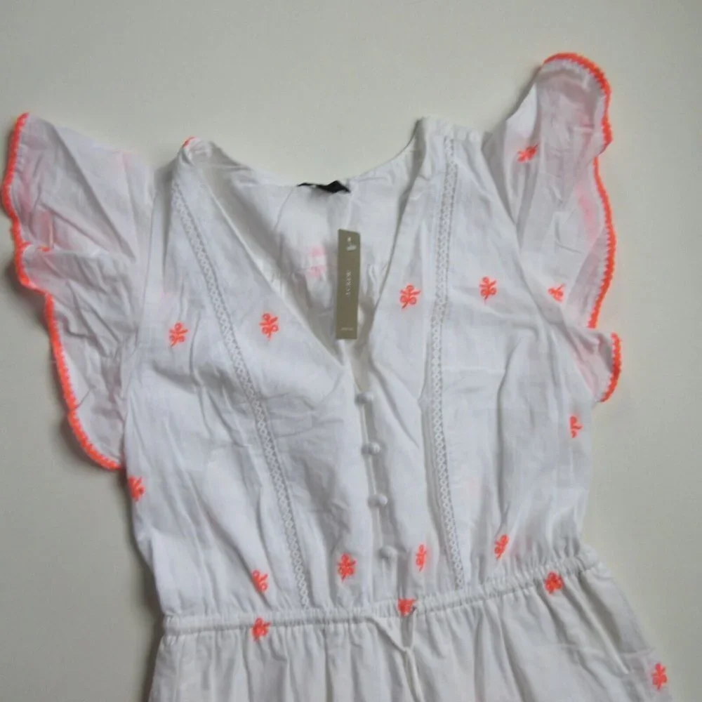 NWT J.Crew Embroidered Midi in White Cotton Voile Tiered Dress 10 $158